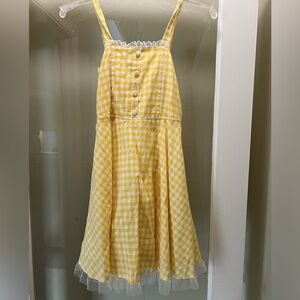 Yurmining checkered, yellow and white dress, size 12-14